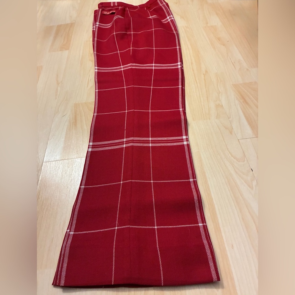 Moschino 80’s Dish Cloth wool red Plaid Women’s cropped Leg Pants - Picture 14 of 16